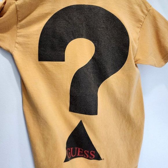 GUESS Vintage Question Mark Shirt Tan Black USA Made Georges Marciand Size Large - Picture 4 of 5